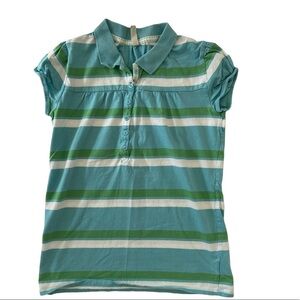 Old Navy Girls Blue Green White Stripe Polo Shirt XL